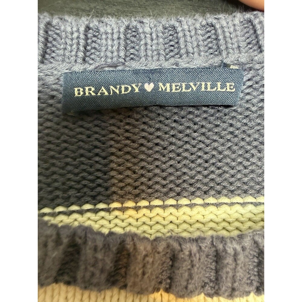 Brandy Melville Crew Neck Navy & Ivory, Cotton Stripe Sweater, One size - Picture 6 of 8